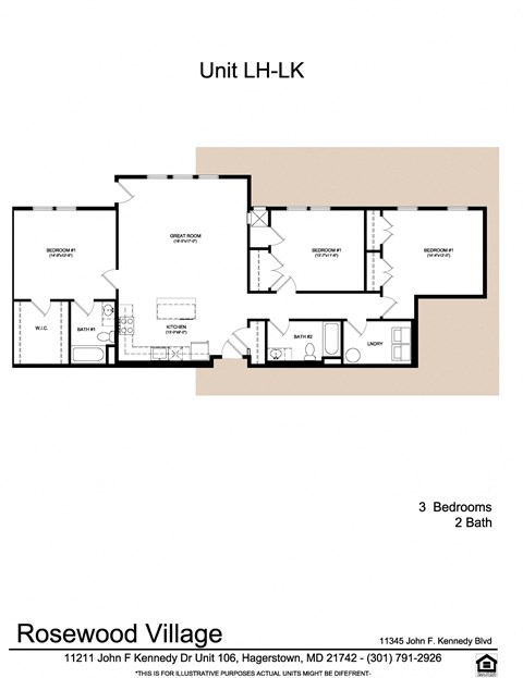 Floor plan for 3 beds, 2 baths, 1502 sqft